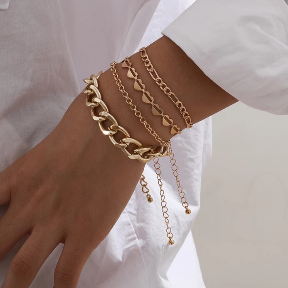 NEW 4 PCS/SET 18K GOLD CUBAN BRACELET - Picture 3 of 6